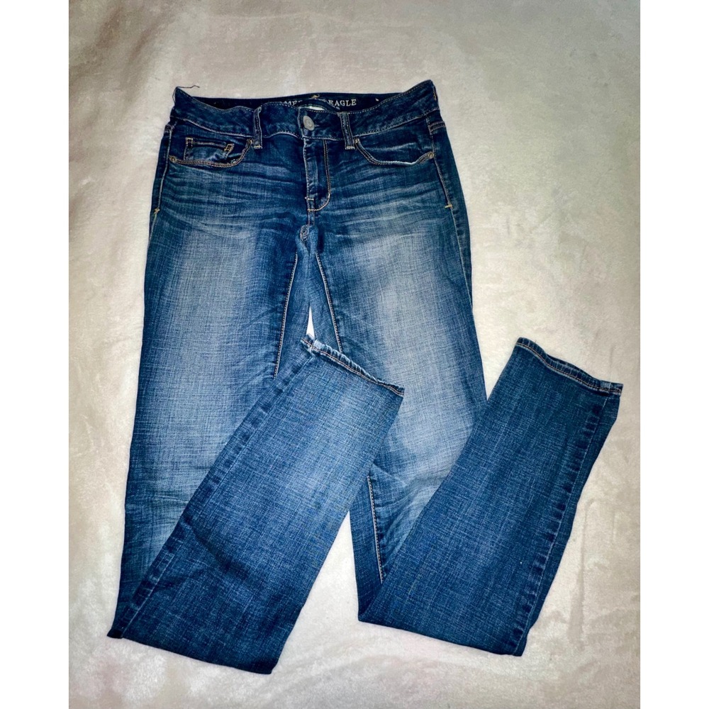 American Eagle Super Stretch Skinny Jeans Dark Wash Denim Womens Size 6‎ X-Long